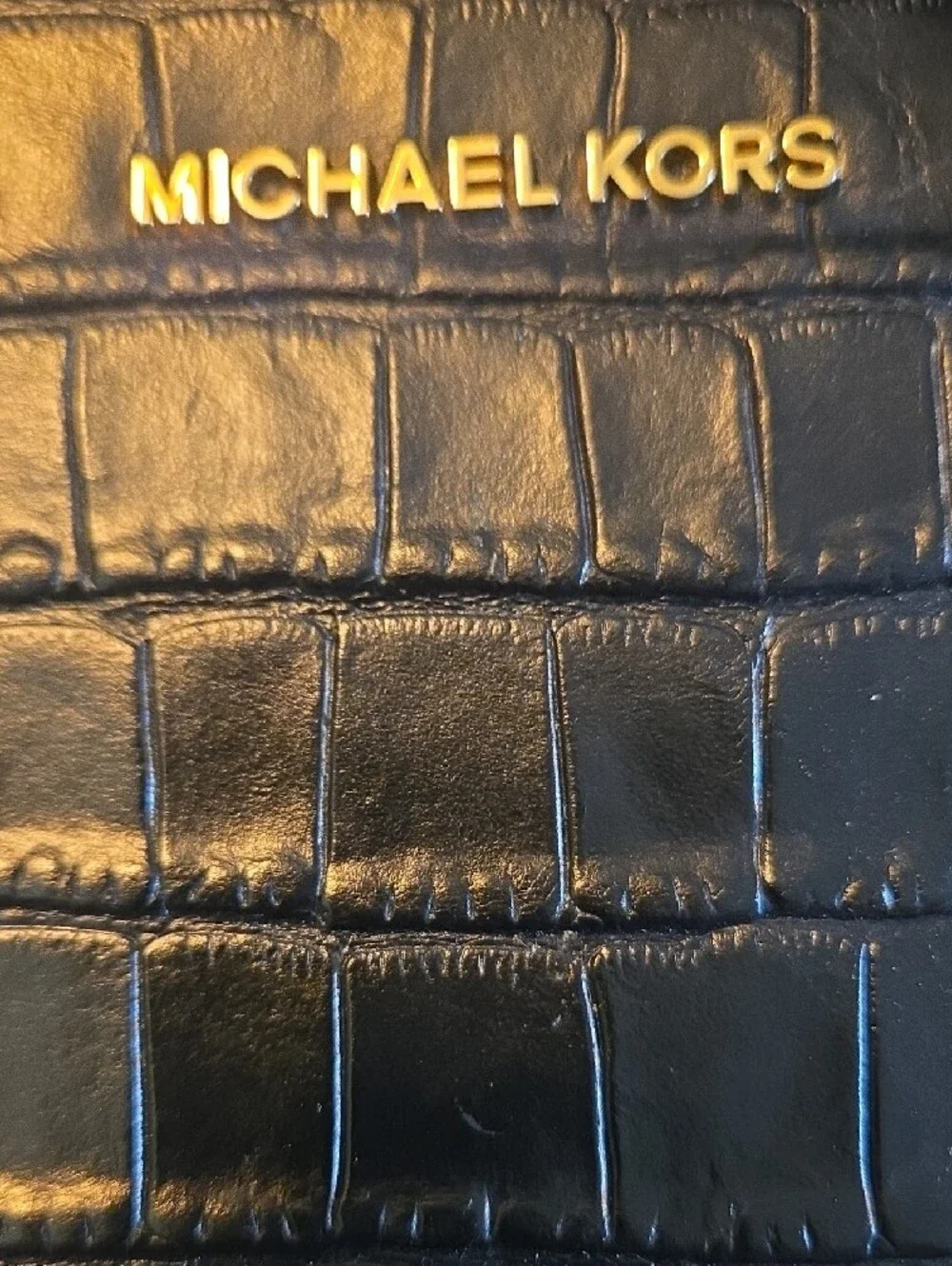 Michael Kors Black Croc-Embossed Leather Satchel